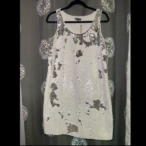 Vince Camuto white and silver sequin tank dress